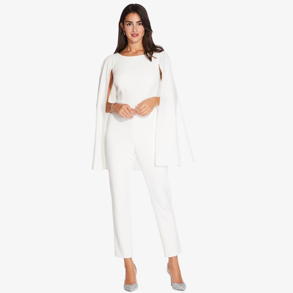 Adrianna Papell White Cape Jumpsuit